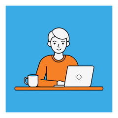 Person working on a laptop with a coffee mug on a desk