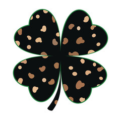 Creative design vector art of a black fourleaf clover with a pattern of brown and beige spots, isolated on a, symbolizing luck and good fortune