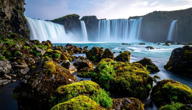 Majestic waterfall cascading over rocks
