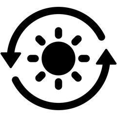 Black single sustainable sun energy icon, simple solar energy conversion flat design infographic pictogram vector for app logo ads web button ui ux interface elements isolated on white background