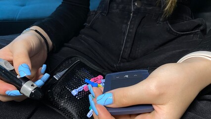 Blood Glucose Testing at Home &ndash; Person Checking Sugar Level with Glucometer, Diabetes Control and Monitoring  Kedainiai, 57177 Kauno m. sav.,Lithuania 08.06.2025 21:17