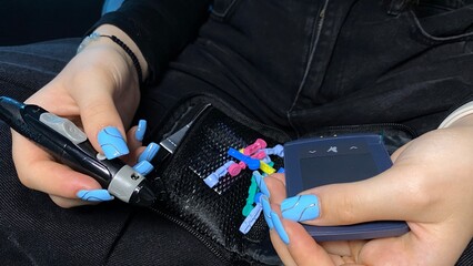 Blood Glucose Testing at Home &ndash; Person Checking Sugar Level with Glucometer, Diabetes Control and Monitoring  Kedainiai, 57177 Kauno m. sav.,Lithuania 08.06.2025 21:17