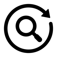 Black single magnifying glass sync line icon, simple repeat search flat design vector pictogram, infographic vector for app logo web button banner ui ux interface elements isolated on white background