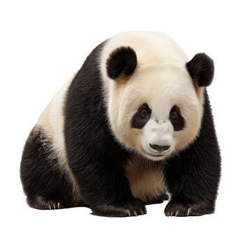 A giant black and white panda sitting peacefully, isolated on a white or transparent png  background, symbolizing calmness, nature, and wildlife beauty.