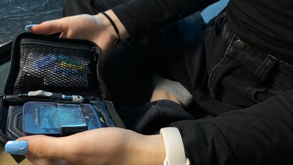 Blood Glucose Testing at Home &ndash; Person Checking Sugar Level with Glucometer, Diabetes Control and Monitoring  Kedainiai, 57177 Kauno m. sav.,Lithuania 08.06.2025 21:17