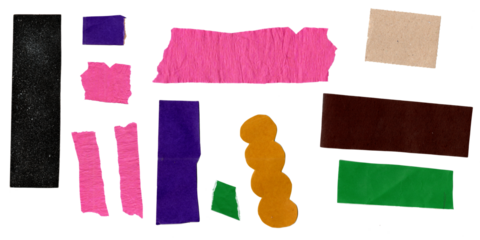 set of colored paper sheets ripped cut out, colorful, graphics elements, paper cut, type paper, green, brown, resource, design elements, pink, blue, card on transparent background