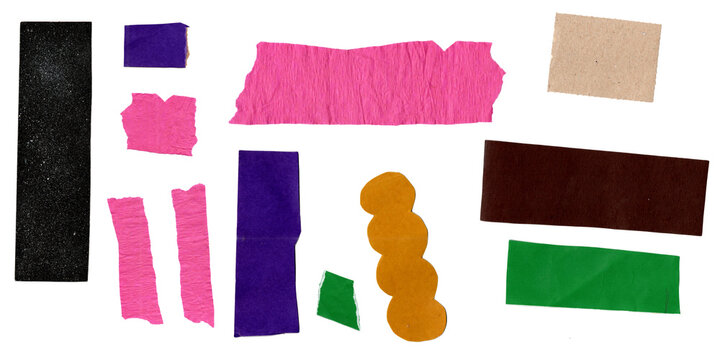 set of colored paper sheets ripped cut out, colorful, graphics elements, paper cut, type paper, green, brown, resource, design elements, pink, blue, card on transparent background