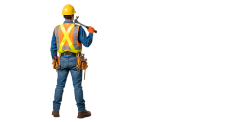 Construction Worker Holding Tool, Side View, Studio Setting, Photo, Professional Environment, Focused Concept