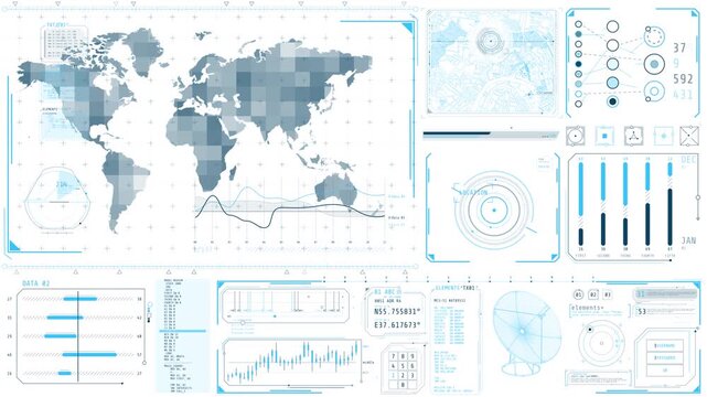 Animated high-tech screen for location tracking via satellite