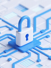 This image depicts a lock on a circuit board, symbolizing cybersecurity and data protection in the digital realm.