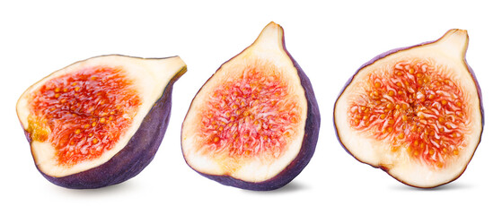 Naklejka premium Halves of fresh figs isolated on white