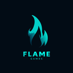 Obraz premium Abstract Blue Flame Logo Design with Modern Gradient Effect on Dark Background. Fiery Symbol for Energy, Passion, and Gaming Concepts.
