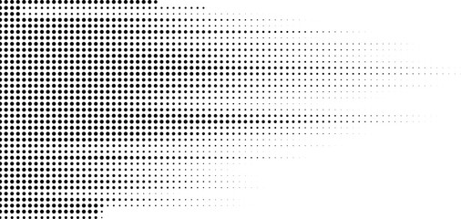 Black halftone directional pattern fading from dark to light, geometric dotted abstract texture suitable for tech and modern design themes