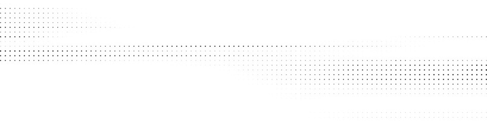 Thin horizontal halftone fade, minimal dotted gradient spreading across white background, modern abstract texture for clean visual layout