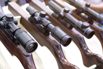 Telescopic sights on hunting rifles for sale in the store