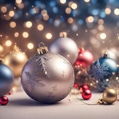 Christmas background with balls and snowflakes