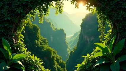 Relict green forest view. Copy space.