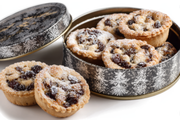 Mince pies in a decorative tin traditional Christmas dessert perfect for festive celebrations and holiday treats