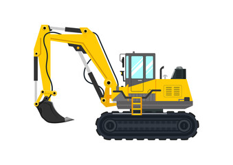 Excavator yellow vehicle heavy equipment vector illustration