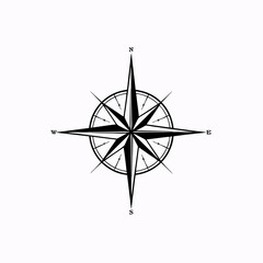 Fototapeta premium Classic Compass Rose Icon. Detailed graphic showing North, South, East, West cardinal directions for navigation and travel.
