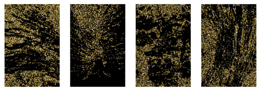 Caotic gold confetti powder scatter pattern. Circle small granules vector. Banner template. Uneven crumb elements dust confetti. Holiday decoration gleaming splatter. Black Friday banner backgrounds.