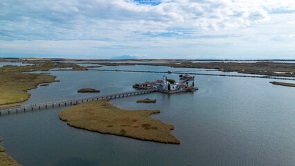 Porto Lagos - Greece, September 30, 2025, Saint Nicholas Monastery Porto Lagos is located on two islands in Eastern Macedonia and Thrace