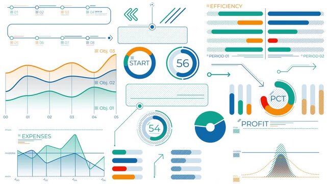 Animated pack of business charts and infographic elements