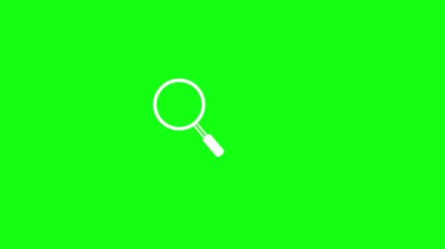 White Magnifying Glass Icon on Green Background search. Magnifying glass search icon animation