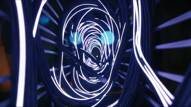 Futuristic neon light tunnel with spiraling patterns and dynamic movement. 4k Video footage