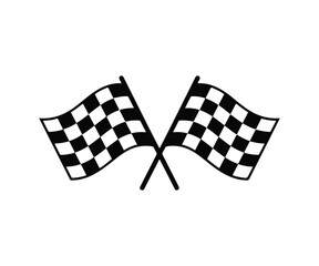 Crossed checkered racing flags, Finish line and motorsport competition symbol