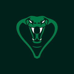 Aggressive Green Cobra Snake Head Logo Mascot Design. Striking Venomous Reptile Emblem Vector Illustration.