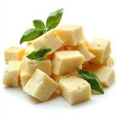 Creamy cheese cubes with aromatic basil create a fresh, inviting dish
