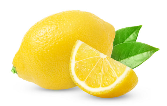 Lemon fruit with slice isolated on white background.