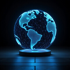 Digital earth globe with glowing network connections on dark background