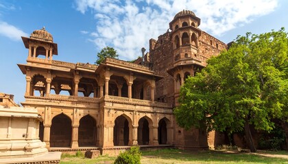 Fototapeta premium Ancient sandstone fortress with arched colonnades