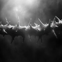Thorns stretch across darkness, reflecting nature's beauty and danger