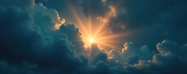 A single, bright light shines through dark clouds, illuminating a path forward; symbolizing hope and overcoming adversity  A beacon of light against a stormy sky ,  bright,  success,  optimism