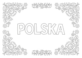 Polska kolorowanka - napis tradycyjne wzory folk