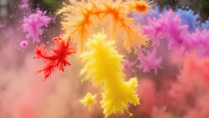 Colorful powder explosion during Holi festival celebration  