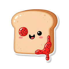 Cute cartoon toast with jam, featuring a smiling face and dripping jam.
