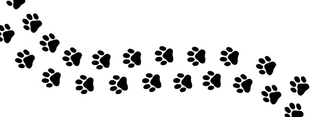 Paw footprint and cat track with puppy print for a pet vector pattern or animal silhouette design. This linear illustration features raccoon and dog trails with clean prints, perfect for creating back
