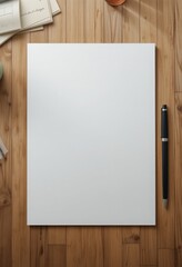 An A4 sheet of paper on a polished wooden desk, with diffused light highlighting the paper's texture and natural wood grains, perfect for customization. Generative AI