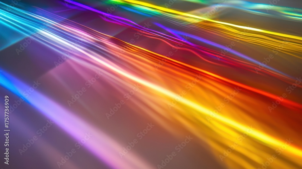 Wall mural diffraction color spectrum laser interference patterns rainbow light beams streaming diagonal motion