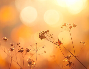 AI generated autumn macro with dry plants and golden bokeh background
