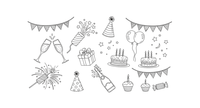 Celebration time black background with festive elements for birthday party