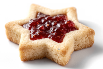 Star-shaped Linzer cookie filled with raspberry jam a delicious homemade treat isolated on white