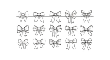 Collection of Hand Drawn Bows on a Black Background Illustration