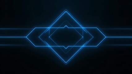 A dark background features glowing blue neon lines that form abstract geometric shapes, centered around a diamond motif with expanding symmetrical patterns. - Powered by Adobe