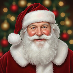 Portrait of Santa Claus with Christmas Tree Background
