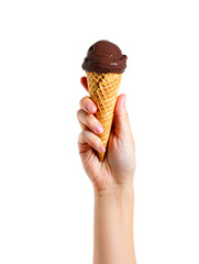Hand Holding Chocolate Ice Cream Cone &mdash; on transparent png Background